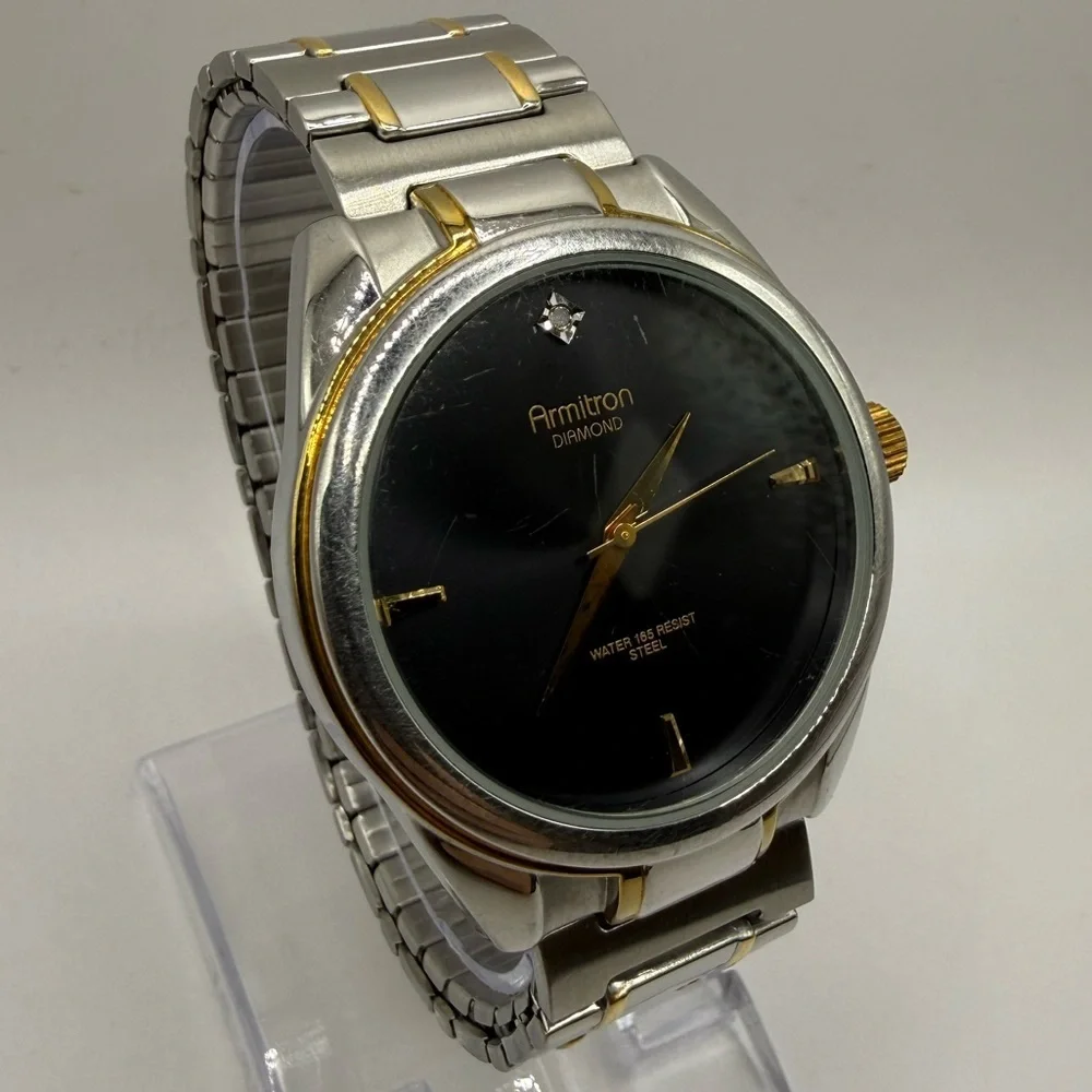 Armitron Men's Diamond Two-Tone Dark Blue Dial Quartz Watch With (New Battery)